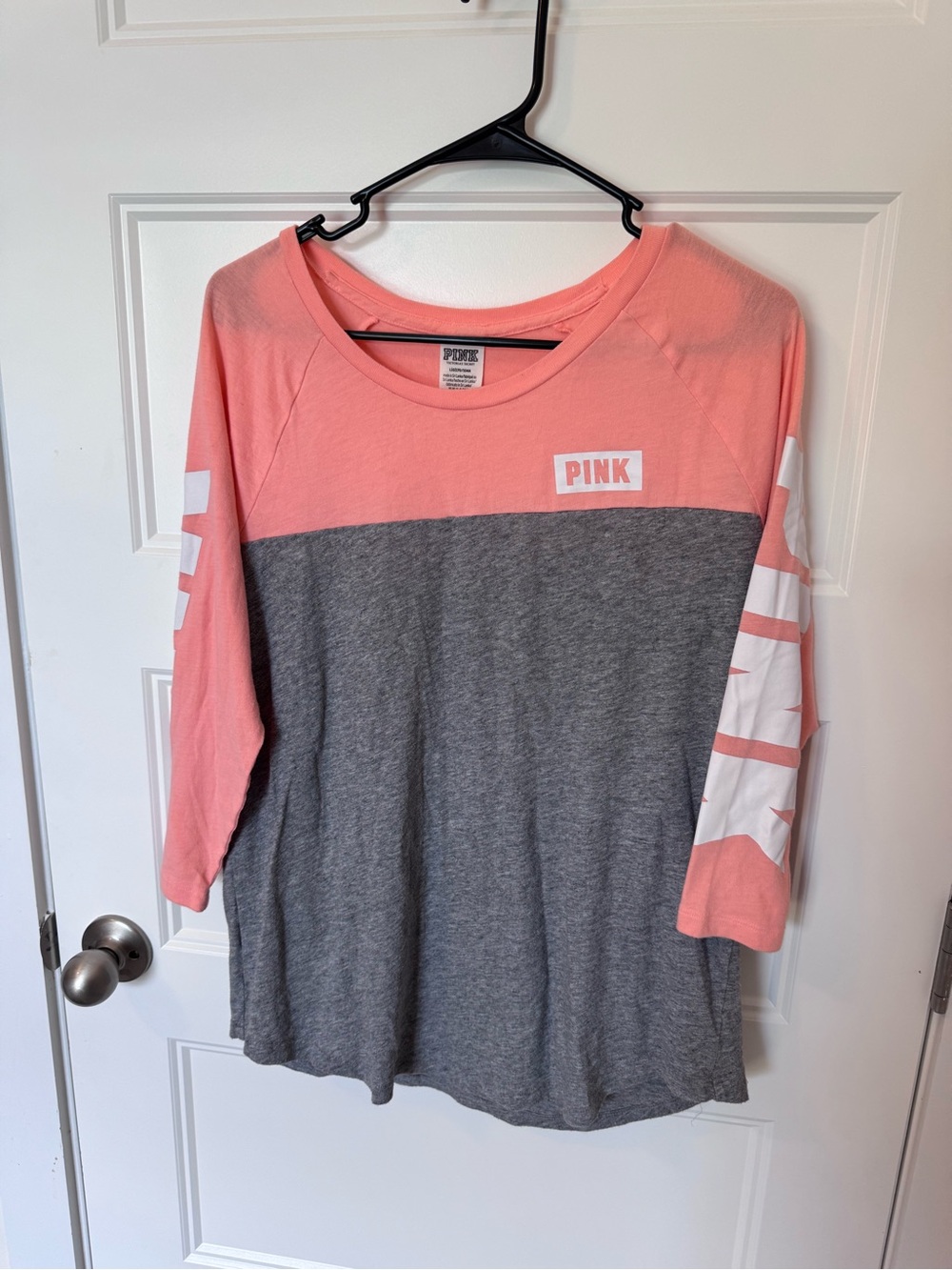 PINK Victoria's Secret women’s Pink and Gray Colorblock Long Sleeve Top